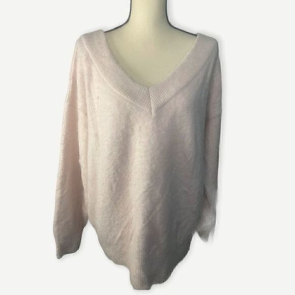 Topshop Brushed Bardot Double V-Neck Pink Sweater - Picture 2 of 9
